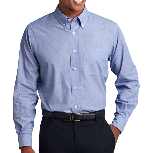 Port Authority Tall Crosshatch Easy Care Shirt, Chambray Blue, Front view