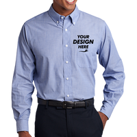 Port Authority Tall Crosshatch Easy Care Shirt, Chambray Blue, Front view, Mockup