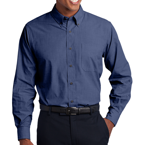 Port Authority Tall Crosshatch Easy Care Shirt, Deep Blue, Front view