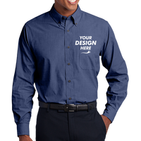 Port Authority Tall Crosshatch Easy Care Shirt, Deep Blue, Front view, Mockup