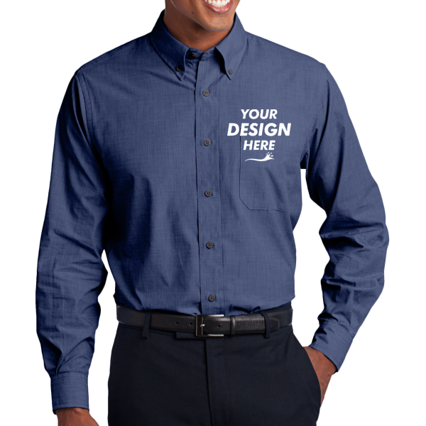 Port Authority Tall Crosshatch Easy Care Shirt, Deep Blue, Front view, Mockup