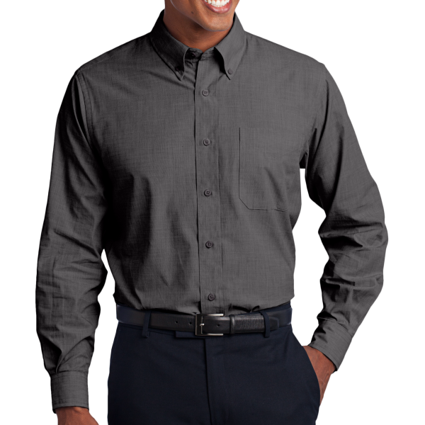 Port Authority Tall Crosshatch Easy Care Shirt, Soft Black, Front view