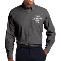 Port Authority Tall Crosshatch Easy Care Shirt, Soft Black, Front view, Mockup
