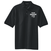 Port Authority Tall Heavyweight Cotton Pique Polo, Black, Front view, Mockup