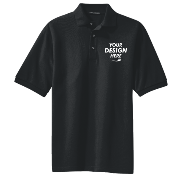 Port Authority Tall Heavyweight Cotton Pique Polo, Black, Front view, Mockup