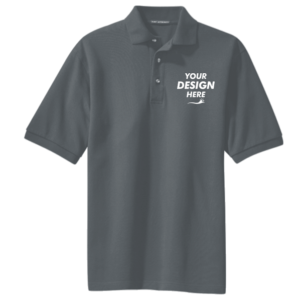 Port Authority Tall Heavyweight Cotton Pique Polo, Steel Grey, Front view, Mockup