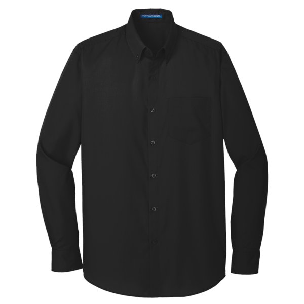 Port Authority Tall Long Sleeve Carefree Poplin Shirt, Deep Black, Front view