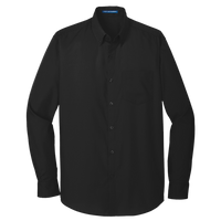 Port Authority Tall Long Sleeve Carefree Poplin Shirt, Deep Black, Front view