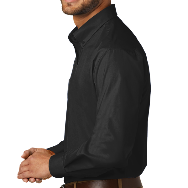 Port Authority Tall Long Sleeve Carefree Poplin Shirt, Deep Black, Left view