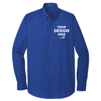 Port Authority Tall Long Sleeve Carefree Poplin Shirt, True Royal, Front view, Mockup