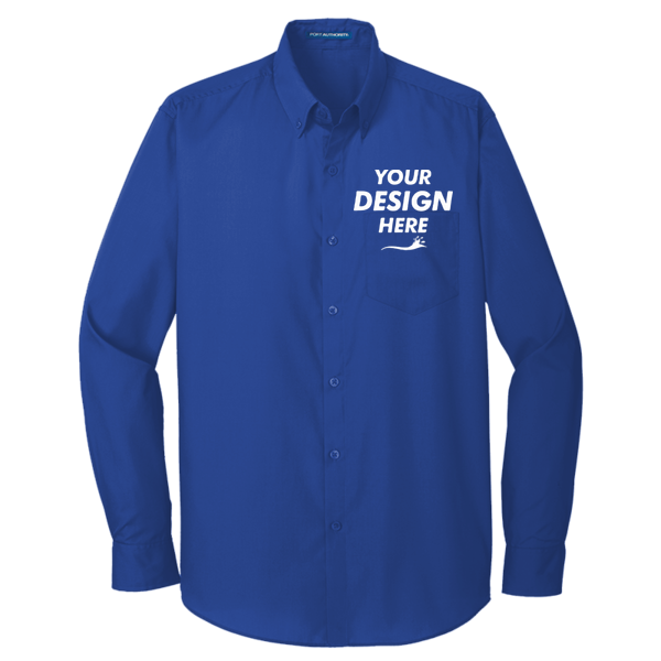 Port Authority Tall Long Sleeve Carefree Poplin Shirt, True Royal, Front view, Mockup