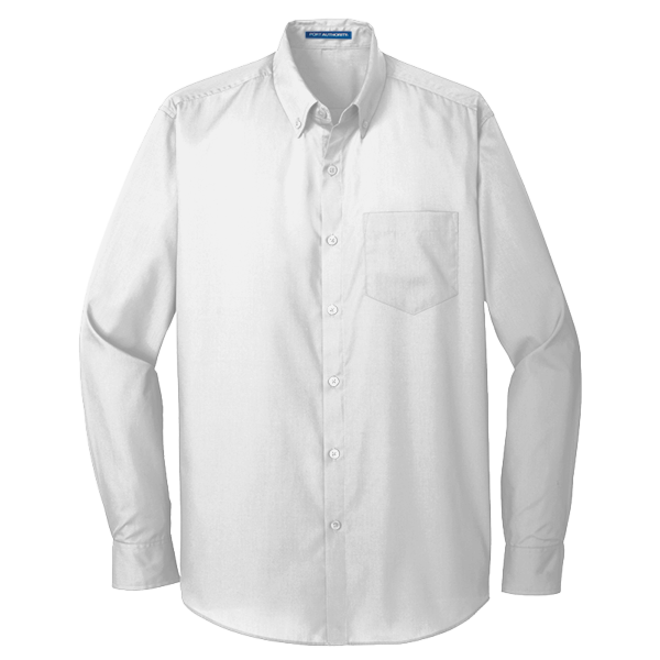 Port Authority Tall Long Sleeve Carefree Poplin Shirt, White, Front view