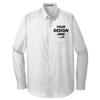Port Authority Tall Long Sleeve Carefree Poplin Shirt, White, Front view, Mockup