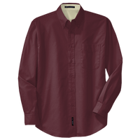 Port Authority Tall Long Sleeve Easy Care Shirt, Burgundy / Light Stone, Front view