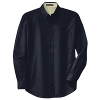 Port Authority Tall Long Sleeve Easy Care Shirt, Navy / Light Stone, Front view