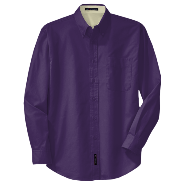 Port Authority Tall Long Sleeve Easy Care Shirt, Purple / Light Stone, Front view