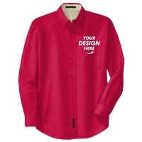 Port Authority Tall Long Sleeve Easy Care Shirt, Red / Light Stone, Front view, Mockup