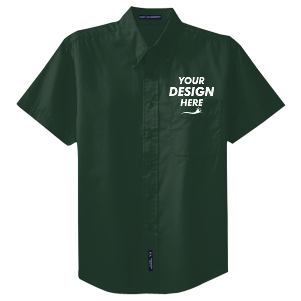 Port Authority Tall Short Sleeve Easy Care Shirt, Dark Green / Navy, Front view, Mockup
