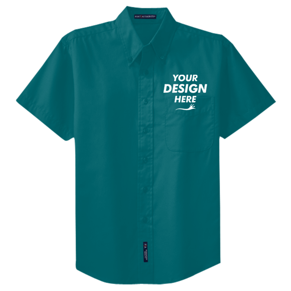 Port Authority Tall Short Sleeve Easy Care Shirt, Teal Green / Teal Green, Front view, Mockup