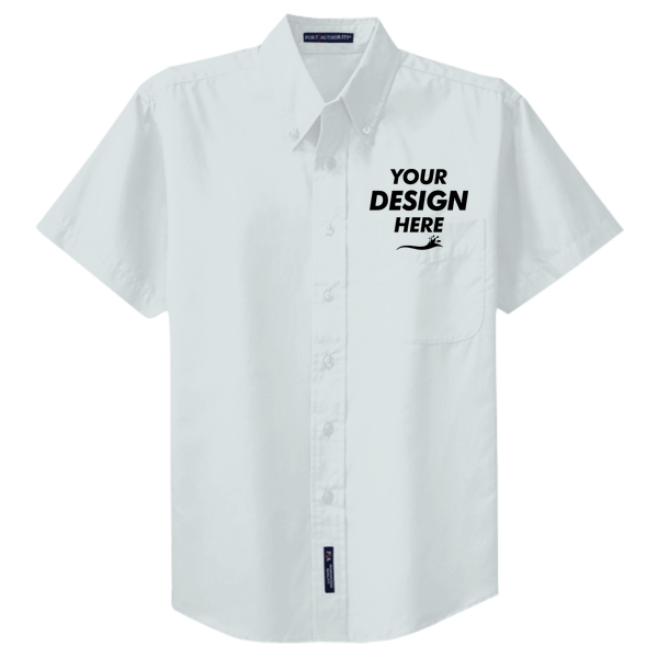 Port Authority Tall Short Sleeve Easy Care Shirt, White / Light Stone, Front view, Mockup