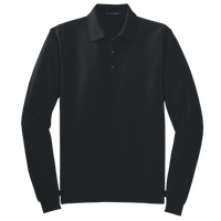 Port Authority Tall Silk Touch Long Sleeve Polo, Black, Front view