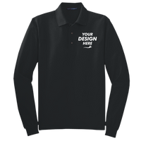 Port Authority Tall Silk Touch Long Sleeve Polo, Black, Front view, Mockup