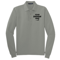 Port Authority Tall Silk Touch Long Sleeve Polo, Cool Grey, Front view, Mockup