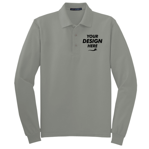 Port Authority Tall Silk Touch Long Sleeve Polo, Cool Grey, Front view, Mockup