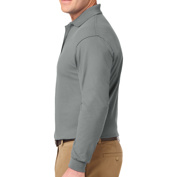 Port Authority Tall Silk Touch Long Sleeve Polo, Cool Grey, Left Sleeve view