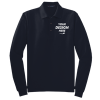 Port Authority Tall Silk Touch Long Sleeve Polo, Navy, Front view, Mockup