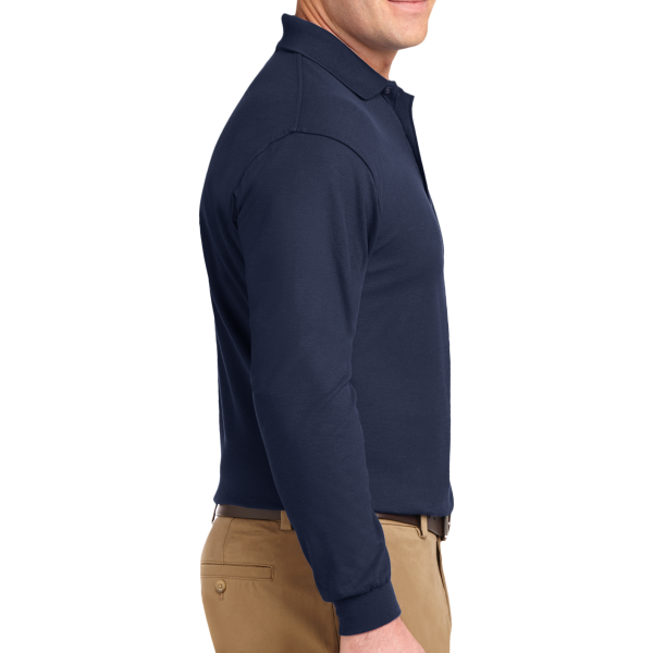 Port Authority Tall Silk Touch Long Sleeve Polo, Navy, Right Sleeve view