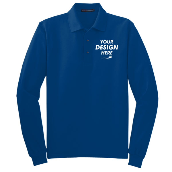 Port Authority Tall Silk Touch Long Sleeve Polo, Royal, Front view, Mockup