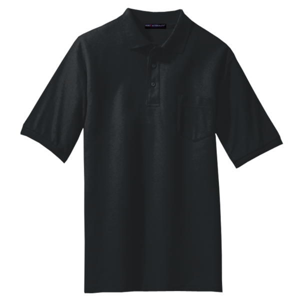 Port Authority Tall Silk Touch Polo with Pocket, Black, Front view