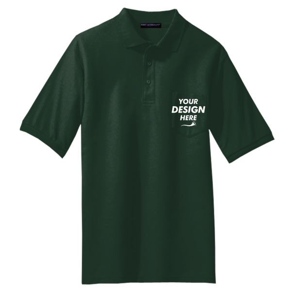 Port Authority Tall Silk Touch Polo with Pocket, Dark Green, Front view, Mockup