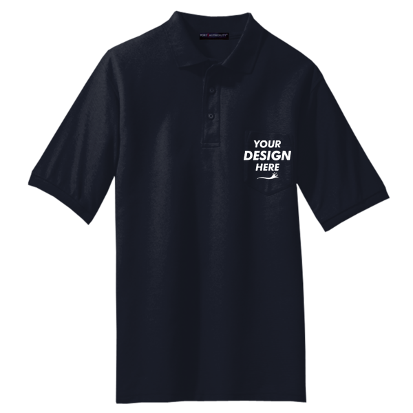 Port Authority Tall Silk Touch Polo with Pocket, Navy, Front view, Mockup