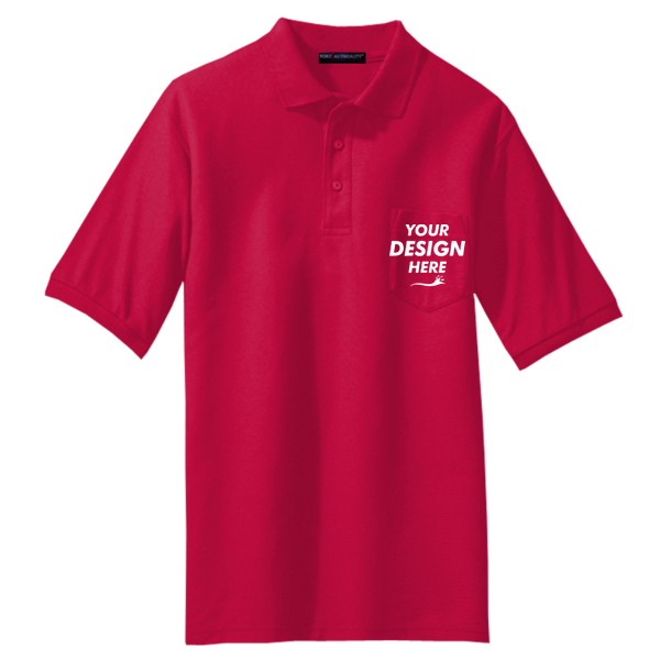 Port Authority Tall Silk Touch Polo with Pocket, Red, Front view, Mockup