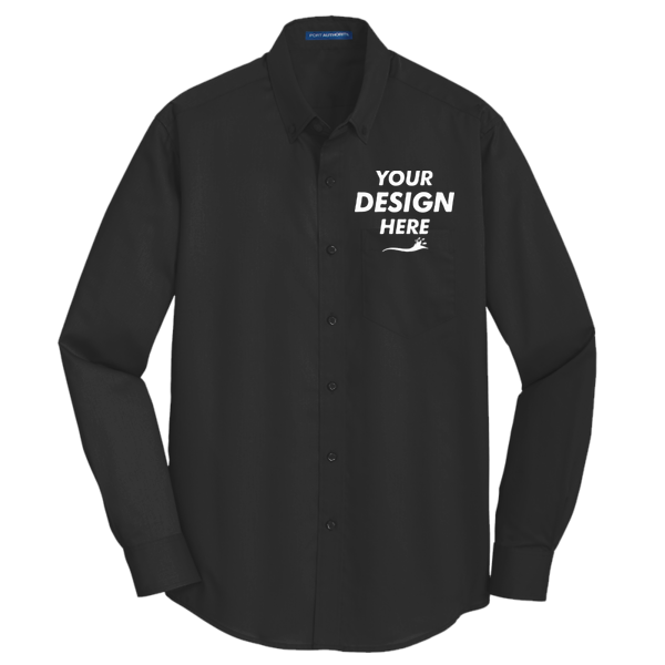 Port Authority Tall SuperPro Twill Shirt, Black, Front view, Mockup