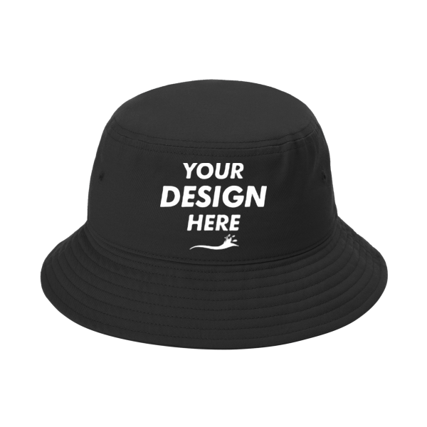Port Authority Twill Classic Bucket Hat, Black, Front view, Mockup