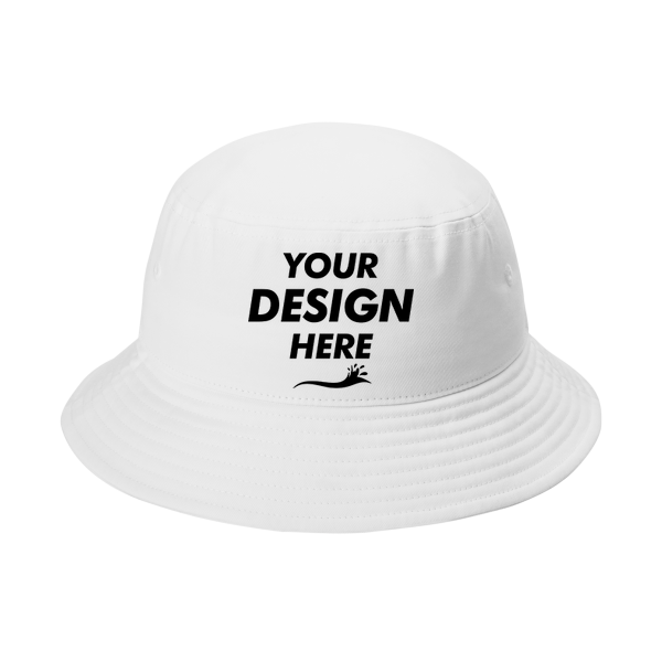 Port Authority Twill Classic Bucket Hat, White, Front view, Mockup