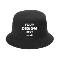Port Authority Twill Short Brim Bucket Hat, Black, Front view, Mockup
