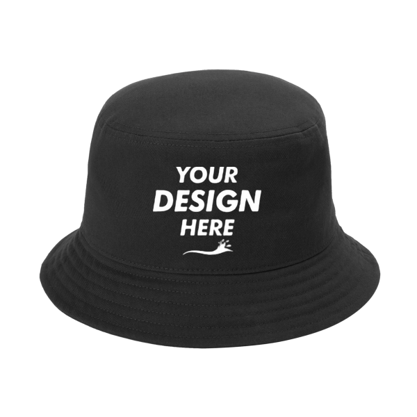 Port Authority Twill Short Brim Bucket Hat, Black, Front view, Mockup