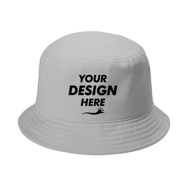 Port Authority Twill Short Brim Bucket Hat, Gusty Grey, Front view, Mockup