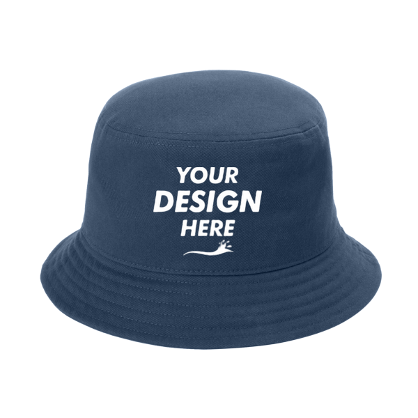 Port Authority Twill Short Brim Bucket Hat, River Blue Navy, Front view, Mockup