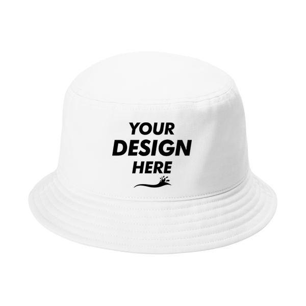 Port Authority Twill Short Brim Bucket Hat, White, Front view, Mockup