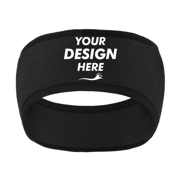 Port Authority Two Color Fleece Headband, Black / Black, Front view, Mockup