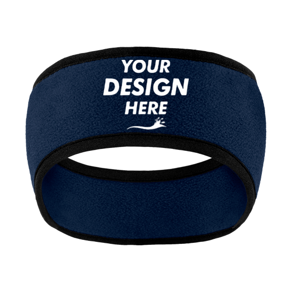Port Authority Two Color Fleece Headband, Navy / Navy, Front view, Mockup