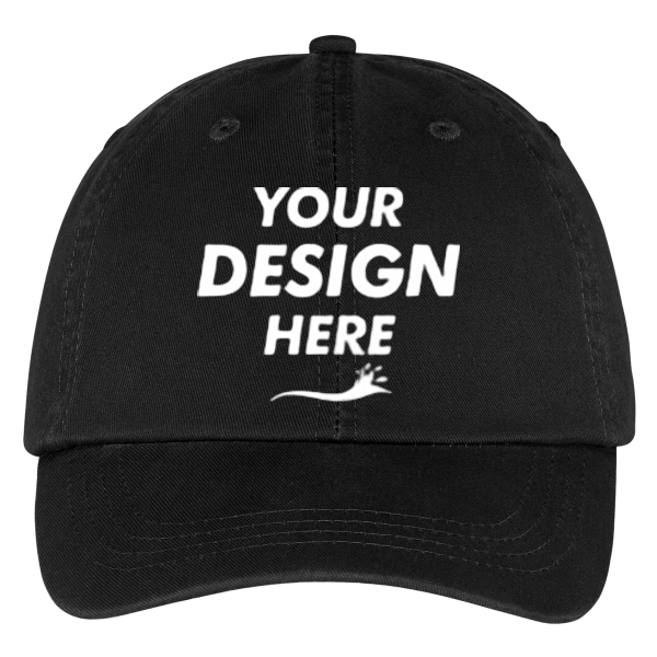 Port Authority Washed Twill Cap, Black, Front view, Mockup
