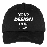 Port Authority Washed Twill Cap, Black, Front view, Mockup