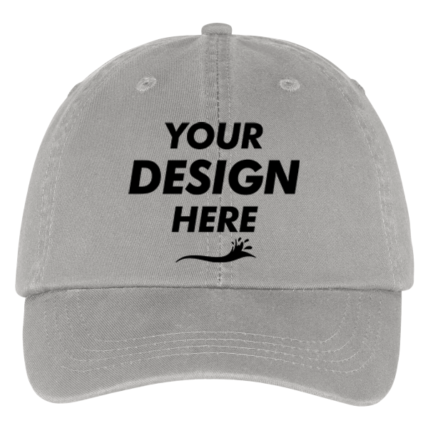 Port Authority Washed Twill Cap, Chrome, Front view, Mockup