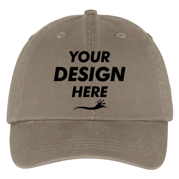 Port Authority Washed Twill Cap, Khaki, Front view, Mockup